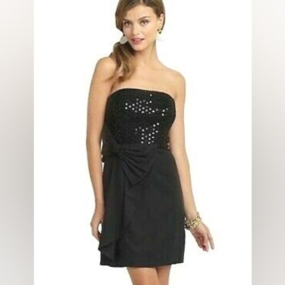 Lilly Pulitzer Size 0 Abrianna Dress Woman's Black Strapless Crochet Sequin Bow